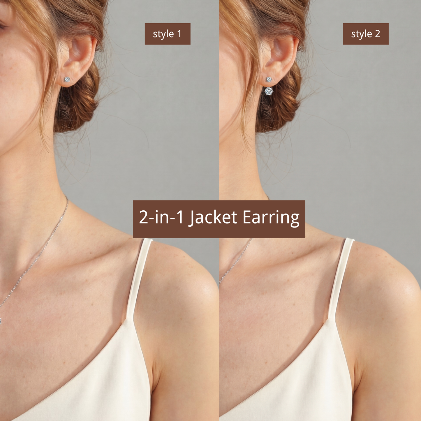 Moissanite Stud Earrings for Women Men, 2-Stone Graduated 1ct & 0.3ct Bar Setting Design