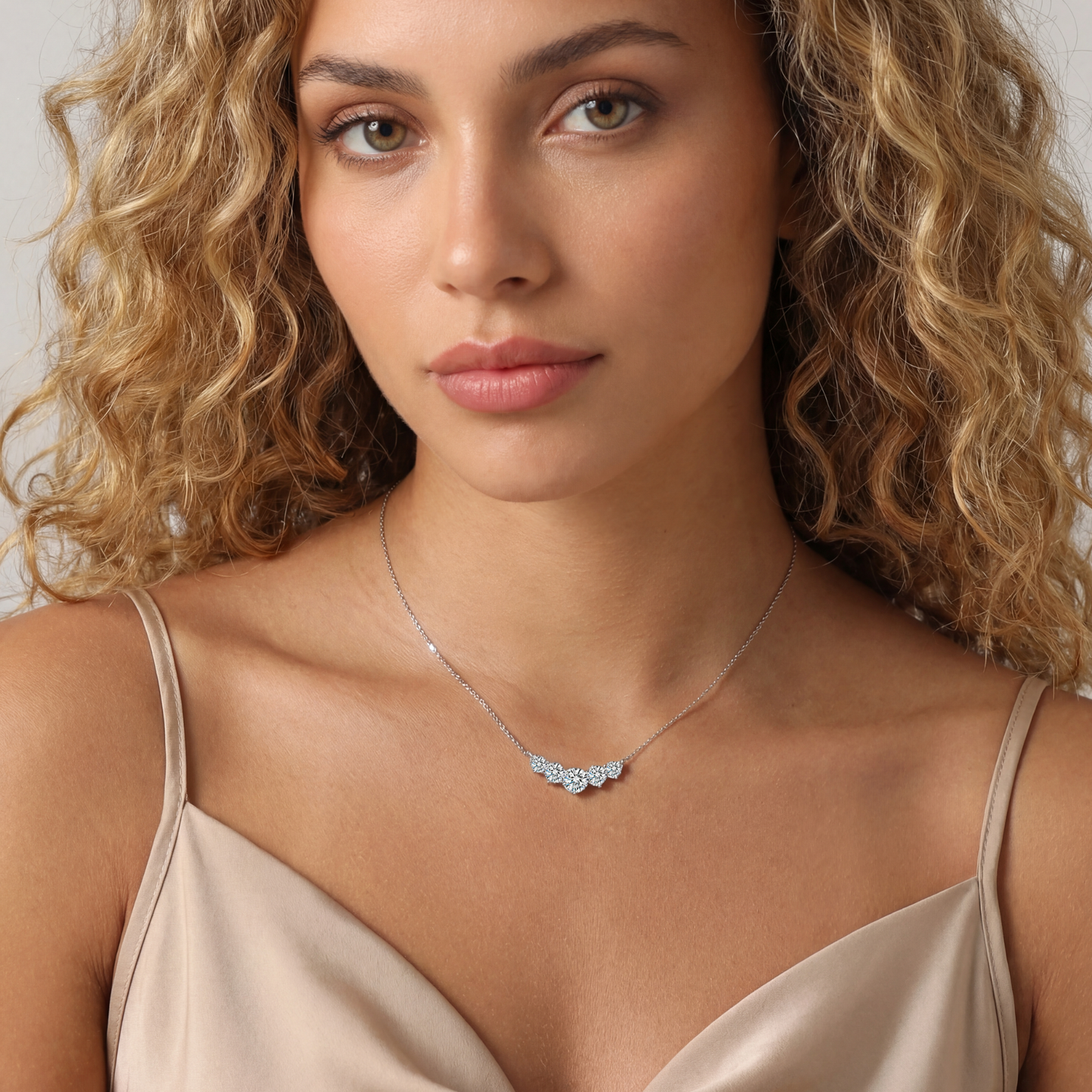 5-Stone Graduated Moissanite Pendant Necklace for Women