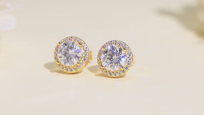 Callalove Gold Moissanite Stud Earrings for Women Men, 1ct*2 Halo Solitaire