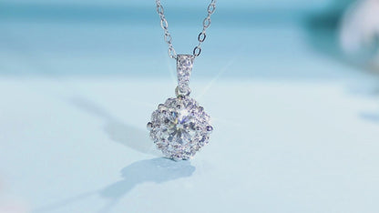 1 Carat Round Center Stone with Halo Dainty Moissanite Necklace for Women