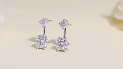 Moissanite Stud Earrings for Women Men, 2-Stone Graduated 1ct & 0.3ct Bar Setting Design