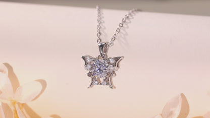 Moissanite Butterfly Pendant Necklace for Women, 1 Carat Moissanite in Center with Pearl Detail