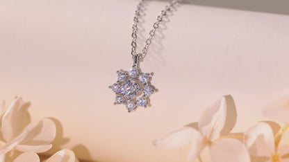 Moissanite Sunflower Pendant Necklace for Women, 1 Carat Moissanite Stone