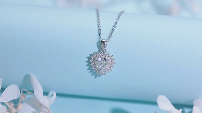2 Carat Moissanite Necklace for Women, Heart Cut Pendant with Halo Setting
