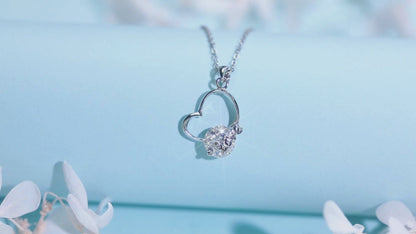 2 Carat Solitaire and LOVE  Irregular Heart Shape Moissanite Pendant Necklace for Women