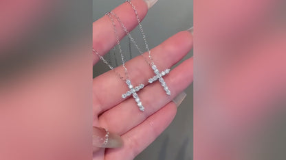 Moissanite Cross Necklace for Women, Dainty Silver Pendant