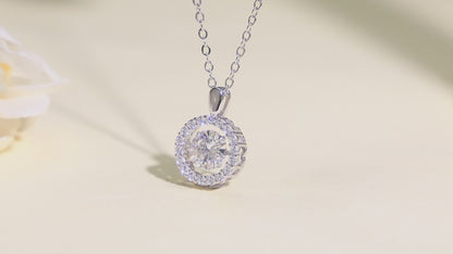 Floating Moissanite Pendant Necklace for Women, 1 Carat Solitaire with Halo Design