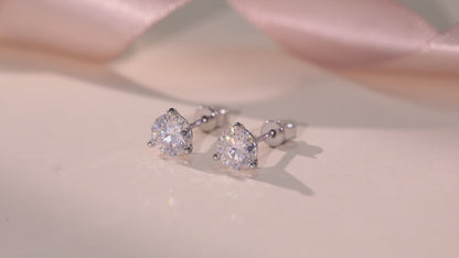 Moissanite Solitaire Stud Earrings for Women Men, 3 Prong 1 Carat Moissanite Stone, Simple Design, 925 Sterling Silver, Easy On & Off Ball Screw Back
