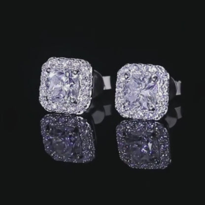 1 Carat Each Halo Moissanite Stud Earrings for Women and Men