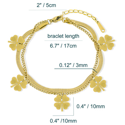 Layered Bracelet for Women Clover Charms 7.5''