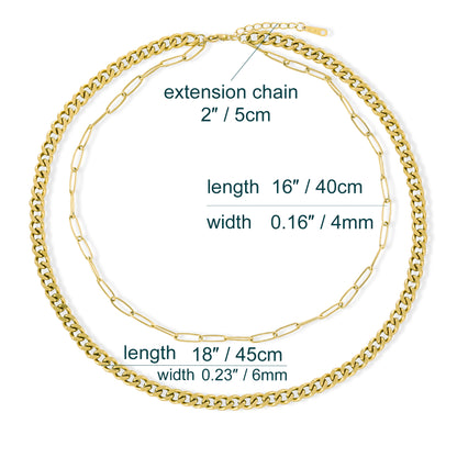 14K Gold Plated Cuban Paperchip Chains Layered Necklace for Women  40'' 45''